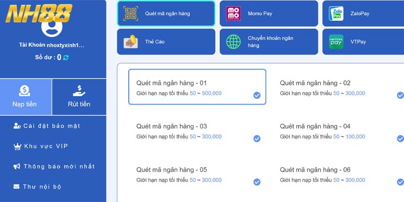 3 bước hoàn tất nạp tiền NH88 dễ dàng