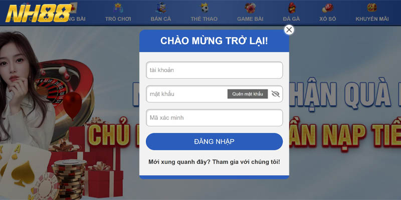 Điều kiện thao tác đăng nhập NH88