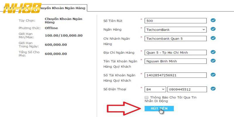 Quy định bắt buộc đối với hội viên khi rút tiền NH88